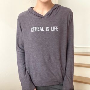 good hYOUman Cereal Is Life Pullover Hoodie Hooded Purple Sweatshirt Top XS/S